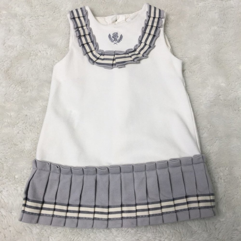 Pili Carrera Baby Girl Dress Size 6 months White Gray Pleated